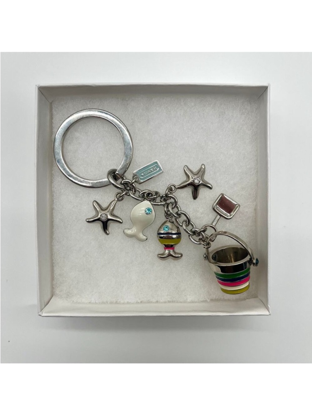 Coach Multicolor Enamel Beach Charm Keychain — Silver-tone NWOT